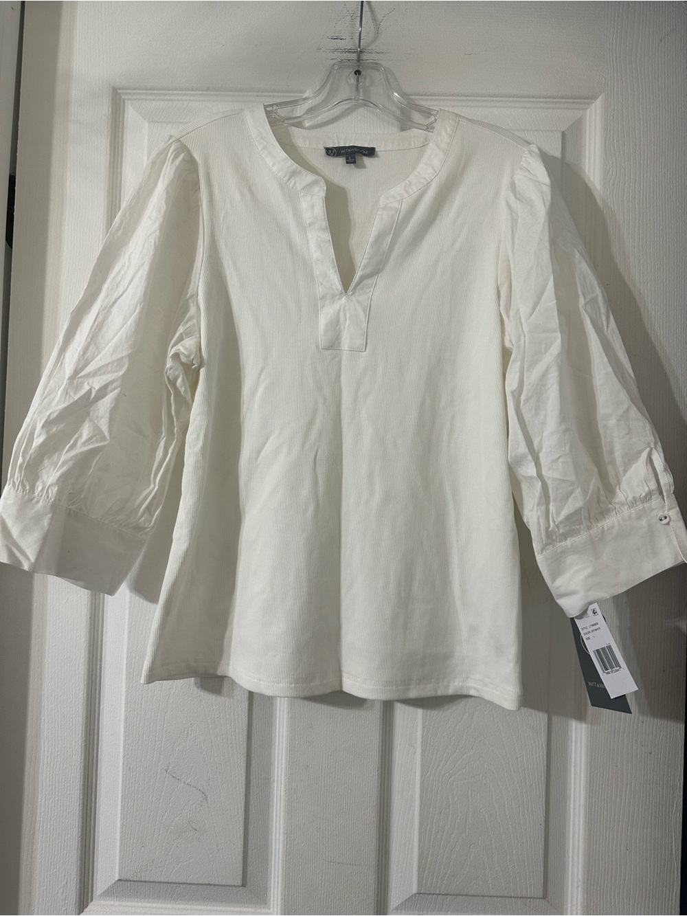 Wit & Wisdom White Split-Neck 3/4 Sleeve Tunic